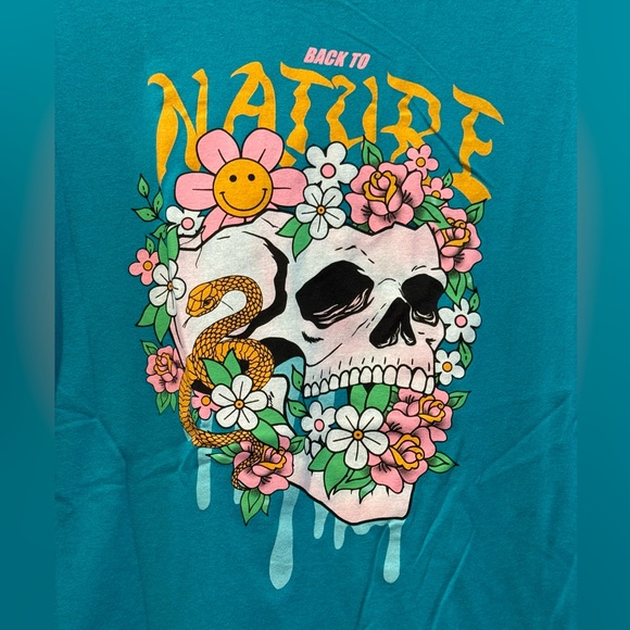 Large Teal Graphic Skull Tee - Picture 2 of 4